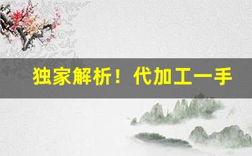独家解析！代加工一手货源“当今之务”
