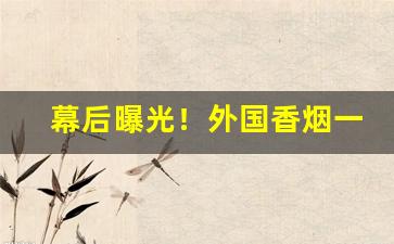 幕后曝光！外国香烟一手渠道“摧折豪强”